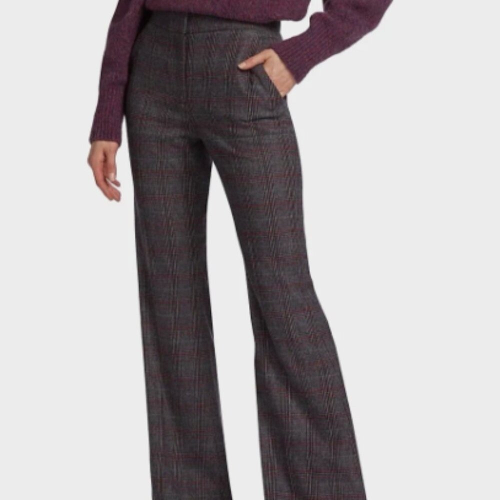 Veronica Beard Lebone Wool Blend Flare Trousers Size 0 High Waist Plaid Pants